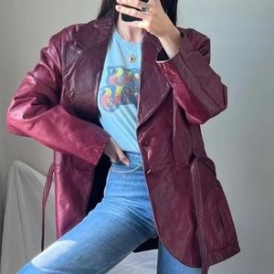 Vintage 70s Glasswater Leathers Seattle Tie Waist Long Blazer Oversized Jacket